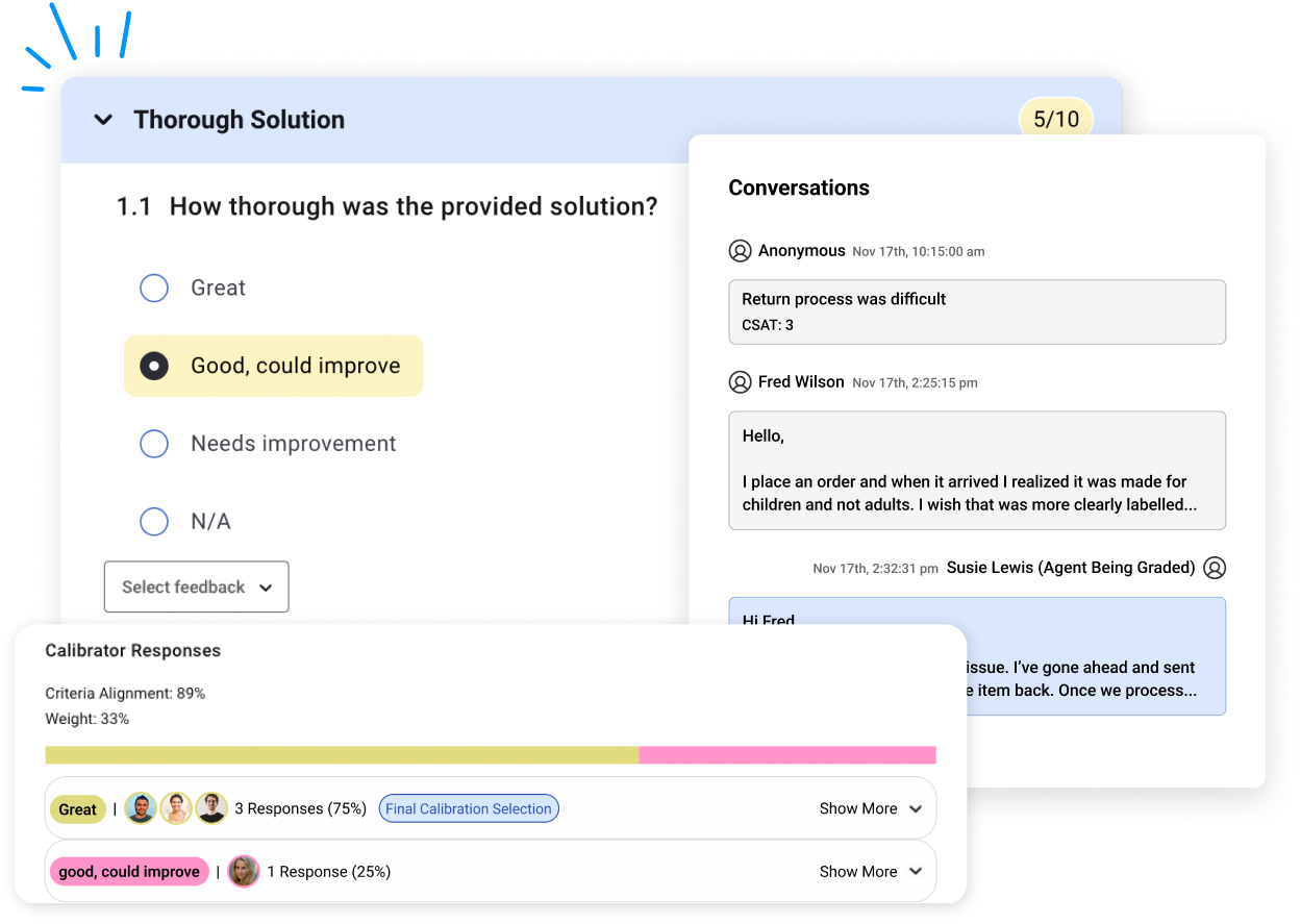 Unite teams to fine-tune evaluation standards, ensuring a uniform approach to quality assessment.